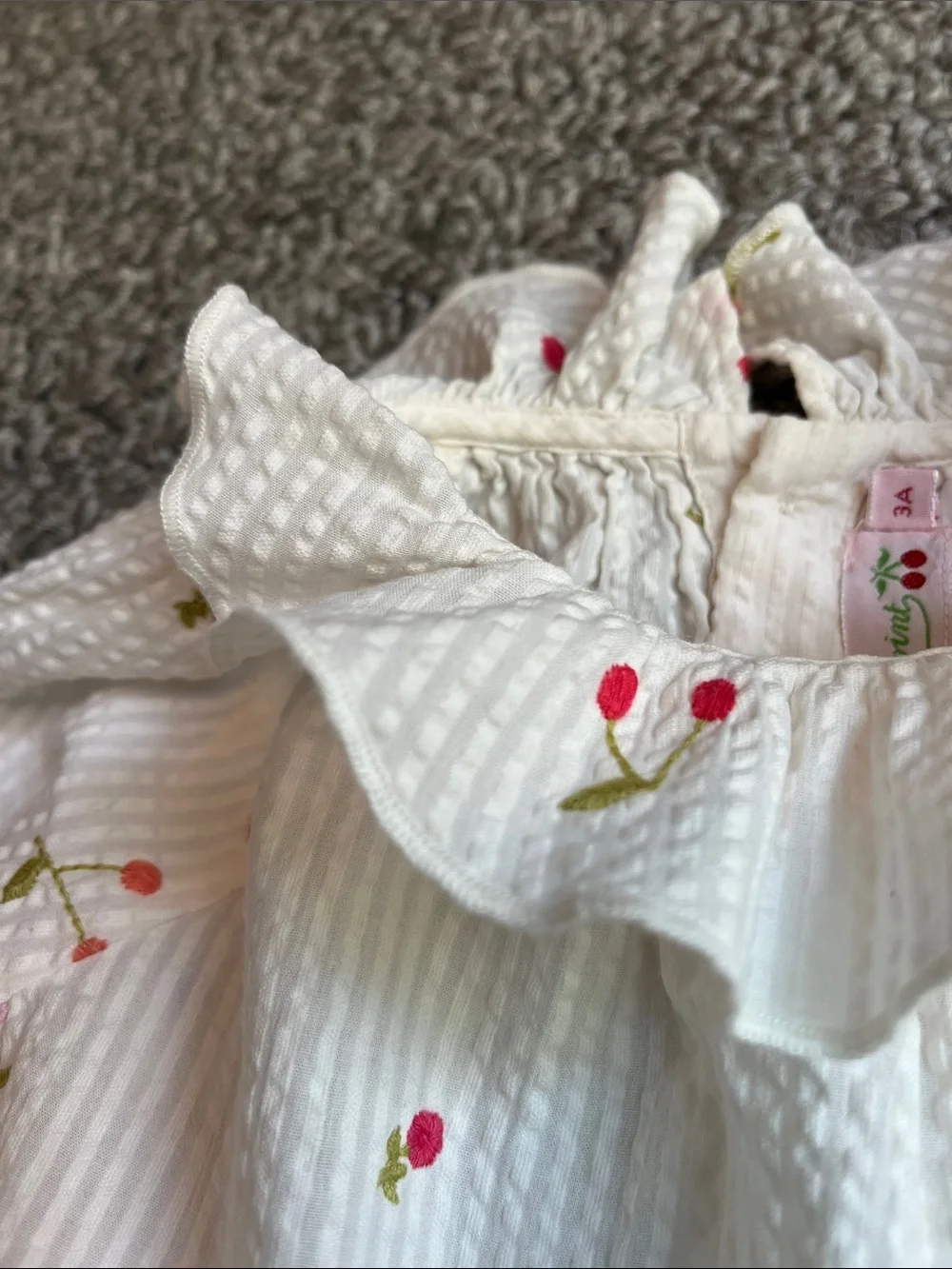 Bonpoint White Blouse with Pink and Red Cherry Embroidery NEW